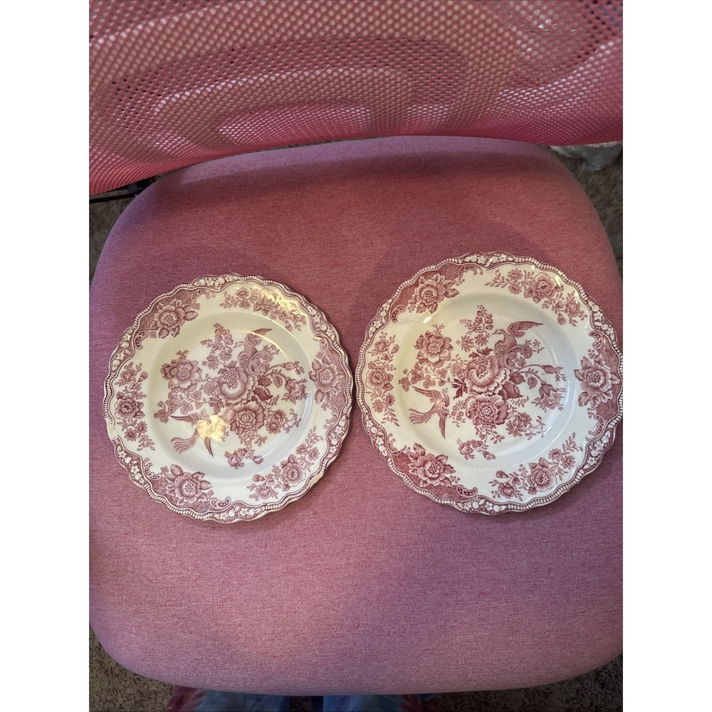 Crown Ducal Bristol Luncheon Plates Pink Red 7.75" Set Of 2 Made In England